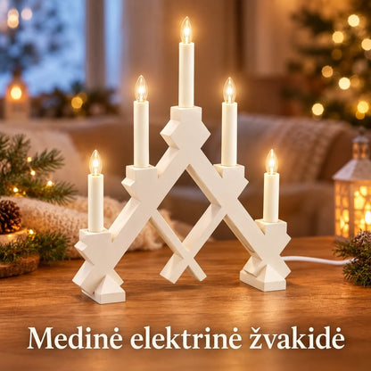 BALTA medinė elektrinė žvakidė, 5 žvakių, 40 × 30 cm