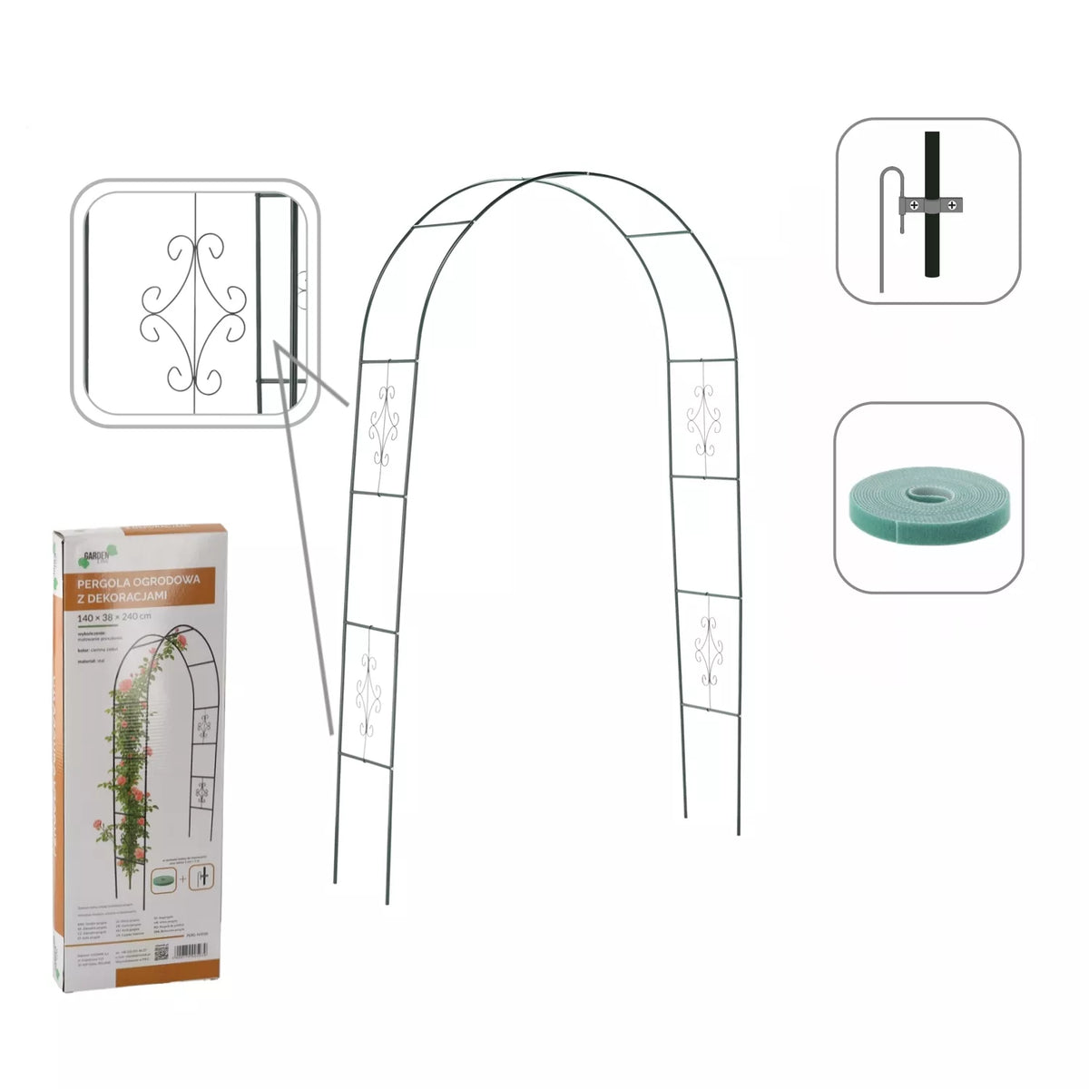 Sodo pergola su dekoracijomis 140 × 38 × 240 cm