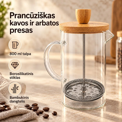 Stiklinis kavinukas su nuspaudžiamu filtru 800 ml
