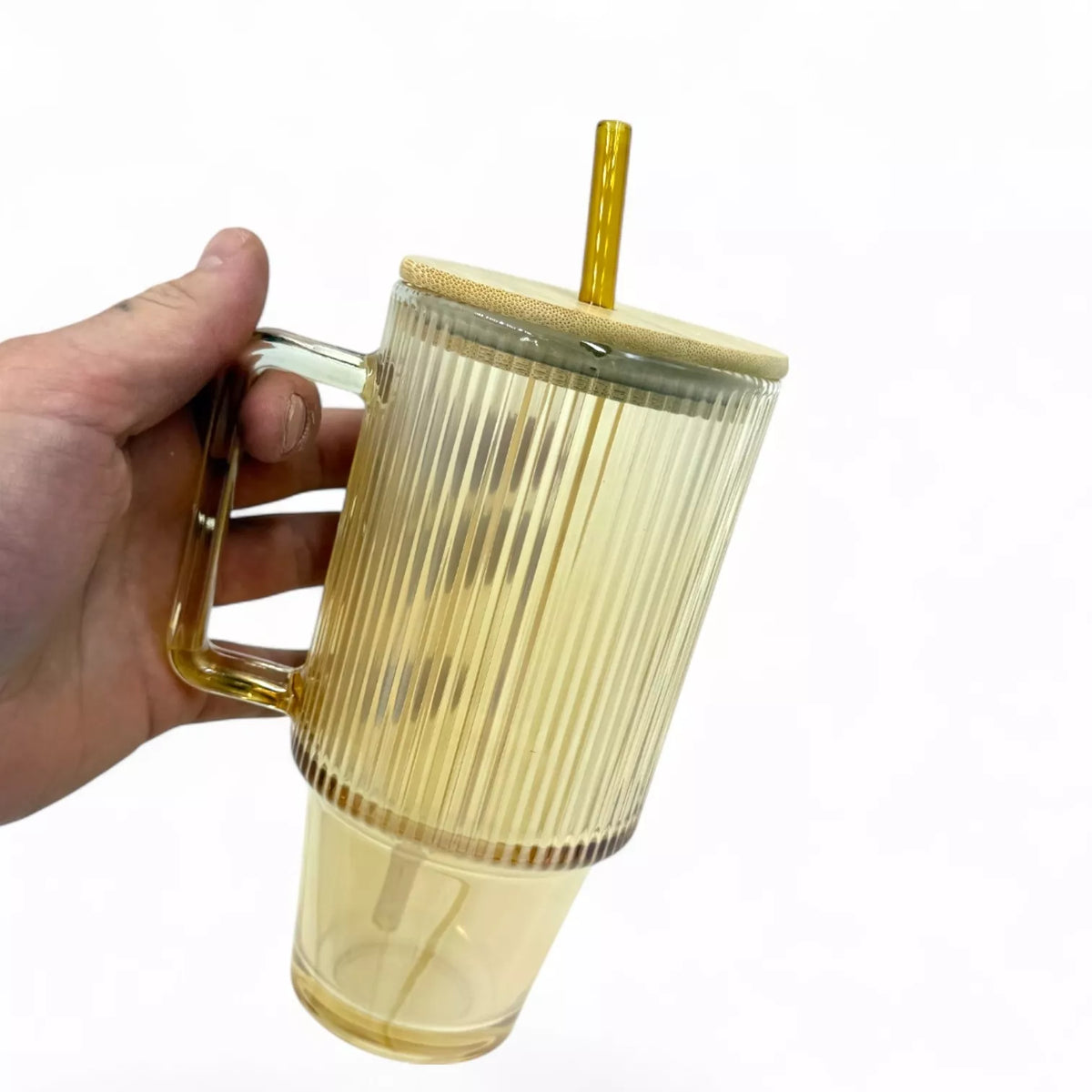Stiklinis puodelis su šiaudeliu "BAMBOO"