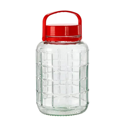 Stiklinis universalus stiklainis 2 L su plastikiniu dangteliu