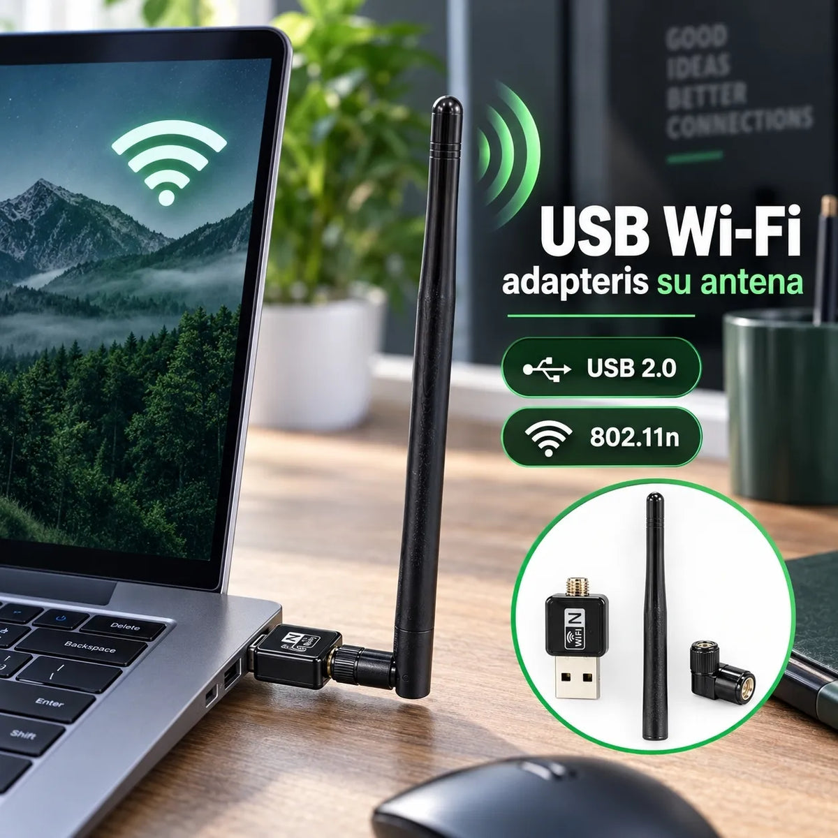 USB Wi-Fi adapteris/antena 802.11n 300 Mbps TR2482 WIFI